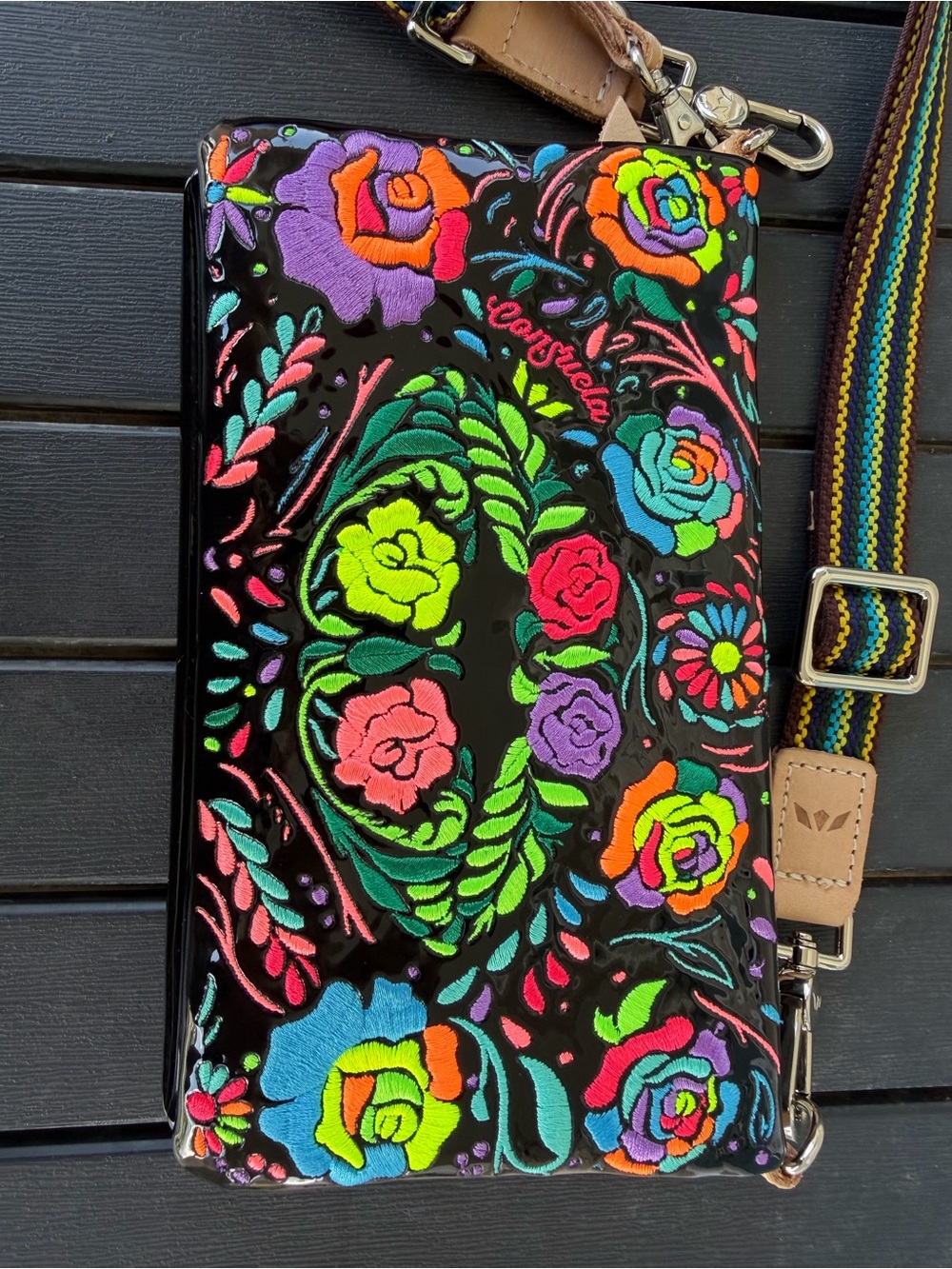Consuela Rita Uptown Crossbody Floral Embroidered Crossbody Wallet – Black Multi
